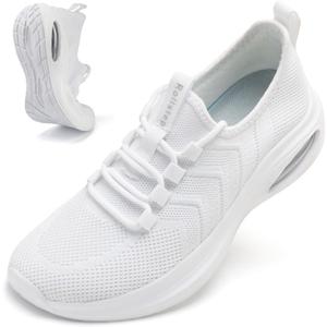 Wide Toe Box Shoes Women Extra Wide Width Sneakers Air Cushion Road Running Shoes Ultra Light Tennis Gym Workout Training Shoes Breathable Walking Shoes with Arch Support (8-8.5 Wide, White)