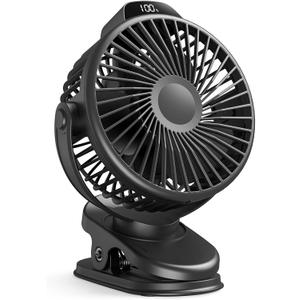 Koonie Portable Clip On Fan, Small USB Fan Battery Operated, 3 Speed Rechargeable Mini Fan With LED Display, 360 Rotate Personal Cooling Desk Fan for Stroller Travel Camping Golf Gym (black)