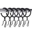 Hotop 30 Pieces Metal Drapery Curtain Rings and 30 Pieces Hanging Metal Curtain Drapery Pin Hooks for Window Door Shower(30 mm,Black)