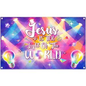 Fabric 72x43inch Glow Light Backdrop Neon Colorful Disco Religious Jesus Flashing Station Photography Background School Classroom Church Party Decorations Photo Props