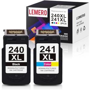 LEMERO 240XL 241XL Combo Pack Remanufactured Ink Cartridges Replacement for Canon Printer Ink 240 241 Combo Pack PG-240XL CL-241XL for PIXMA MG3620 MG3600 Printer for Canon Ink 240 241 (2 Pack)