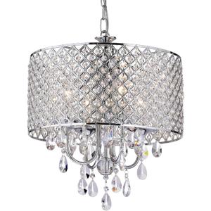 Edvivi Marya 4-Lights Chrome Round Crystal Chandelier Ceiling Fixture | Beaded Drum Shade