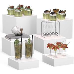 Acrylic Buffet Risers 6-Pack, White Nesting Dessert Table Display Set for Wedding Party Food Serving Create Elevated Displays for Kitchen Counter, Cake, and Jewelry(3 Sizes)