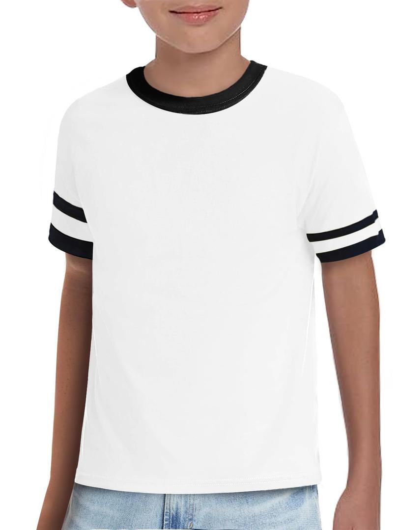 ZDC Boys Short Sleeve T Shirts 2026 Kids Summer Crewneck Color Block Tops Fashion Tees 5-14 Years White