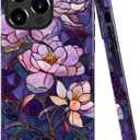 Case for iPhone 15 Pro,Fits Glossy Case Design for Girl Women,Stained Glass Flower Floral Purple