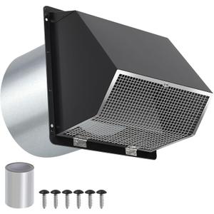 10 Inch Hooded Wall Vent with Screen and Damper,Outdoor Wall Exhaust Vent Cover Cap for Kitchen Range Hood HVAC Duct Dryer Ventilation&Outside Exterior Mount,Galvanized Steel,Black