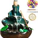 Cute Ceramic Backflow Incense Holder Waterfall Incense Burner with 48 Incense Cones and 30 Incense Stick, Incense Fountain for Home Decor, Desk Decor(Cyan)