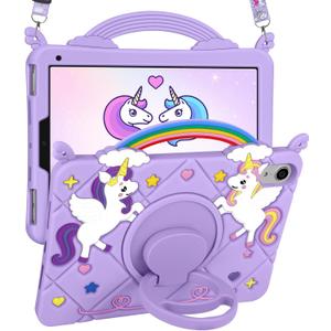 Uppuppy for iPad mini 7 A17 Pro Case 2024/ Mini 6 Case 8.3 Inch 2021 - Cute Girls Kawaii Cover Girly Teen with Rotating Stand & Strap Purple Soft Silicone Cases for iPad mini 7th/6th Generation Cases