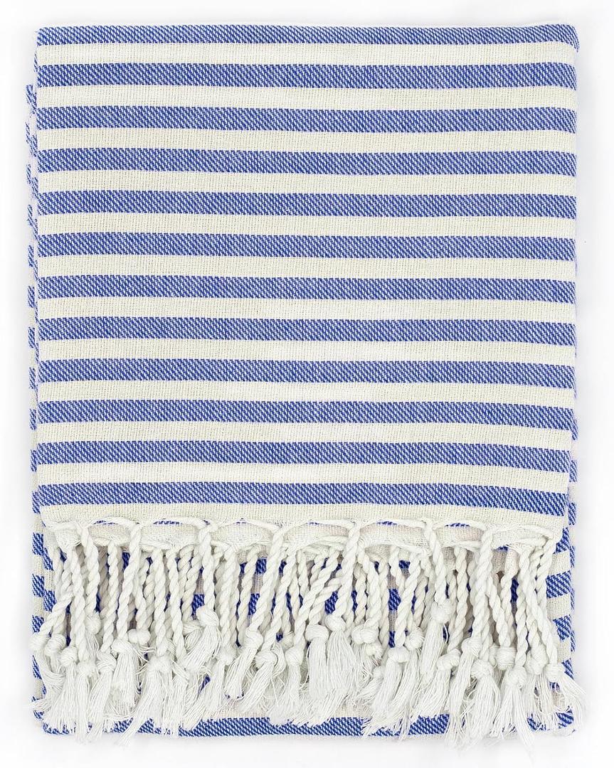 Turkish Beach Towel Oversized - 39"x71" Quick Dry Sand Free Beach Towels for Adults,Extra Large Travel Towel,Cotton Lightweight Pool Bath Blanket Beach Accessories-(Blue)