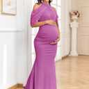 CYCLAMEN Maternity Mermaid Maxi Dress Ruched Cold Shoulder Halter Neck Formal Pregnancy Gown Baby Shower Photoshoot (Pink, L)