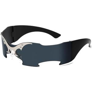 Dollger Futuristic Sunglasses Y2K Space Cyclops Wrap Around Glasses Rimless Translucent Mirrored Lens