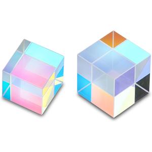 HDCRYSTALGIFTS Set 2 Optical Glass X-Cube Prism RGB Dispersion Prism for Physics Teaching,Photography Props (1.5cm,2cm) (Multicoloured)