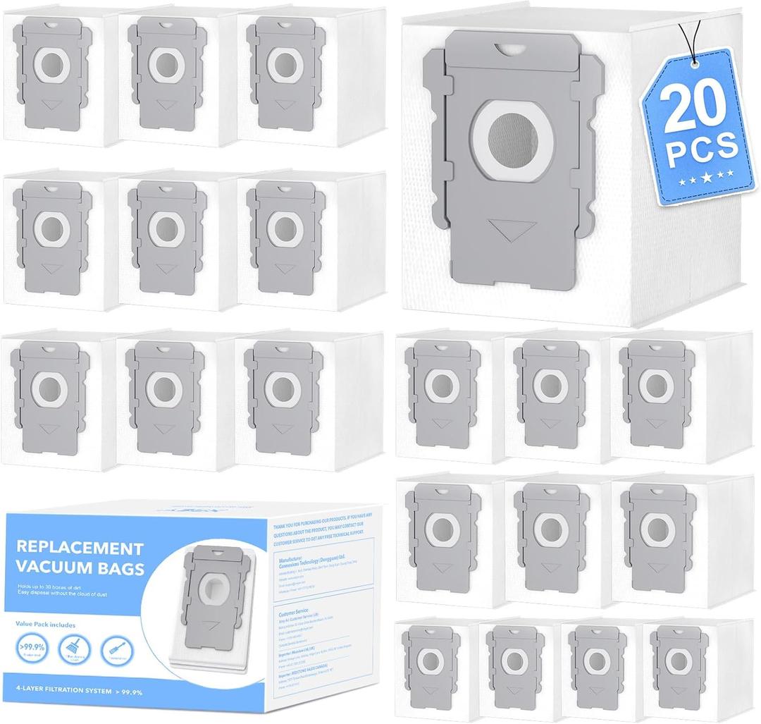 20 Pack Vacuum Bags for iRobot Roomba i7 i7+ i8 i8+ i3 i3+ i4 i4+ i6 i6+ j7 j7+ s9 s9+, s9plus, I & S & J Series Clean Base Automatic Dirt Disposal Bags
