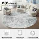 WITSHOCK 8ft Round Area Rug for Living Room: 8x8 Washable Neutral Modern Abstract Soft Thin Rug Indoor Floor No Slip Rug Carpet for Bedroom Under Dining Table Home Office Decor (Gray)
