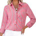 siliteelon Button Down Shirts for Women Gingham Top Plaid Long Sleeve Dress Shirts Cotton Fitted Casual Work Collared Blouse, 4XL