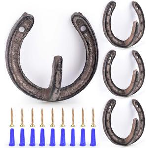 4 PCS Coat Hooks Cast Iron Wall Hooks Horseshoe Hooks Vintage Hanger for Hanging Coat Hat Bags Key Towel(Rust)