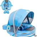 Mambobaby Floats with Canopy &Tail, Non-Inflatable Baby Float for Pool Add Tail Avoid Flip Swim Trainer Baby Floats for Toddler Boys Girls(Narwhal-Blue)