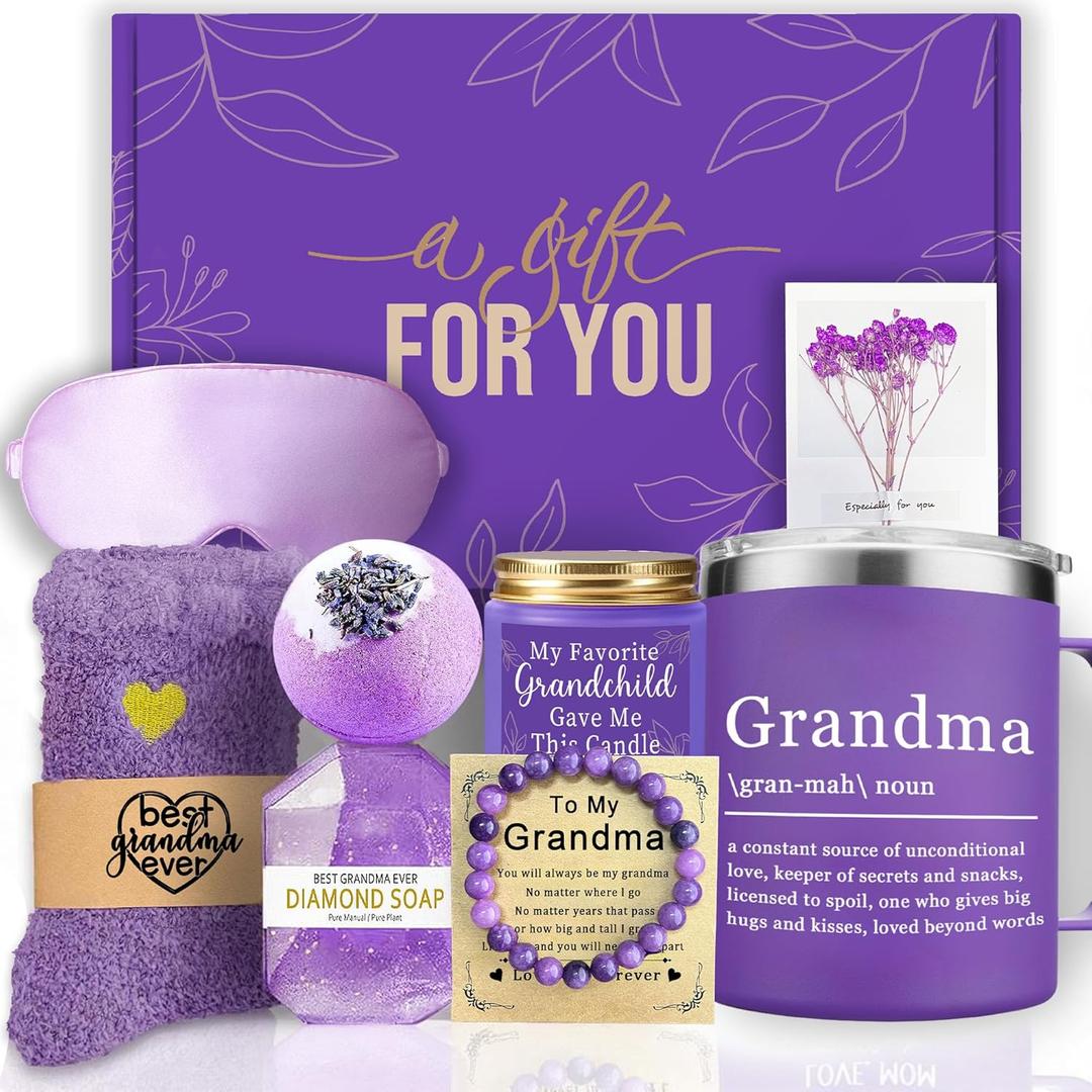 Mothers Day Grandma Gifts Care Package, Grandma Gifts from Grandkids Lavender Relaxing Spa Basket, Unique Self Care Get Well Soon Gift