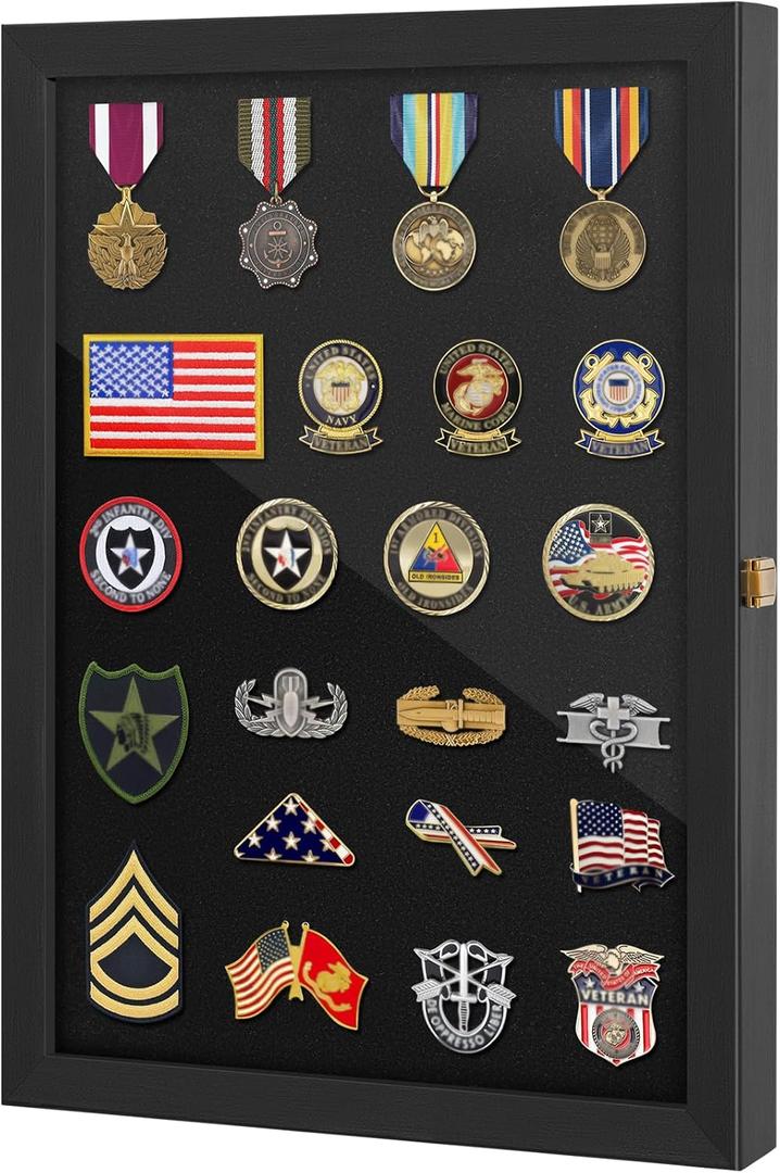18x13 Pin Display Case Pin Collection Display Case with 98% UV Protection Acrylic Door for Military Medals, Jewelry Pins, Pin Gift, Insignia Ribbons, Beach Tags, Pin Collectibles