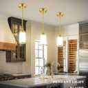 2 x LIROUVET 2 Pack Pendant Lights, Vintage Dual Glass Hanging Lamp, Brushed Gold Pendant Lights Kitchen Island with Clear and Milk Glass, Pendant Lighting for Dining Room PL02BR-2PK
