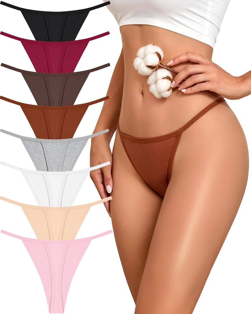 FINETOO 8 Pack Cotton Thongs for Women Sexy G-string Thong Ladies Panties Womens Underwear S-XXL