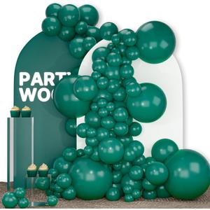 PartyWoo Dark Green Balloons 140pcs Different Sizes Pack of 18 12 10 5 Inch Emerald Hunter Forest Green Boho Neutral Balloon Arch Kit for Jungle Dinosaur Theme Birthday Party Decorations Green-F14