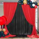 10x10ft Black Backdrop Curtains and Red Backdrop Curtains Panels, Black and Red Backdrop Drapes for Party Home Decoration Supplies, 4 Panels * 2.5x10FT