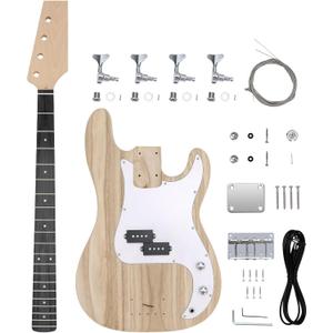 DIY Bass Guitar Kit 4 String Beginner Kits PB Bass Style Right Handed with Paulownia Body Hard Maple Neck Engineered Wood Fretboard Chrome Hardware Build Your Own Bass Guitar.