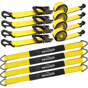 Car Tie Down Straps for Trailers 2inch x10ft - J Hooks with Safety Clips(10,000 Lbs Break Strength)-4 Pack Heavy Duty Vehicle Hauler Strap Tire Ratchet Straps with Axle Straps for Truck Utv Trailer