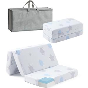 Trifold Pack and Play Mattress 38x26'', Dual-Sided Memory Foam Play Pen Mattresses, Portable Travel Mattress Pad with Washable Cover