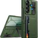 for Samsung Galaxy Z Fold 7 Case Stand with Card Holder & Screen Protector, Built-in Hinge Protection & Slide Lens Cover, Heavy Duty Hard Back Protective Phone Case for Galaxy Z Fold 7, Green