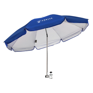 AMMSUN Chair Umbrella with Universal Clamp Adjustable 47 inches and 360° Swivel & UPF 50+ Protection Portable Sun Umbrella, Secure Clip on Camping/Beach Chairs, Stroller, Wheelchair, Golf cart, Lounger, Blue, Large-sized