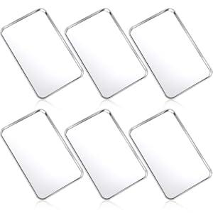 Funnymoom 6 Pcs Baking Stainless Steel Cookie Sheet Small Metal Sheet Pans Professional Rectangle Oven Trays Kitchen Baking Cooking Oven and Toaster, Dishwasher Safe (8.98 x 5.83 Inches)