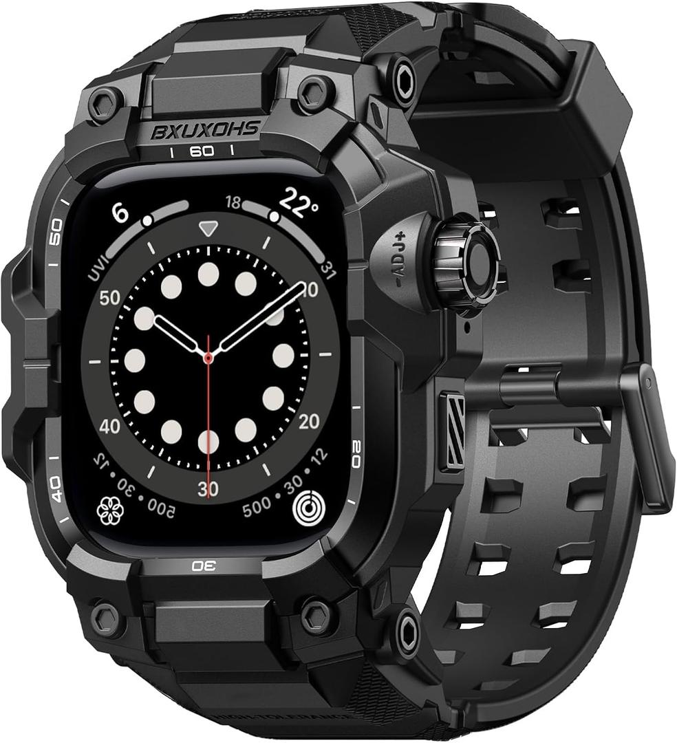 BXUXOHS Rugged Case and Band for Apple Watch 44mm Men, Compatible with Apple Watch SE 3/SE 2nd Generation/SE/Series 6/5/4, Military Grade Shockproof Bumper Cover,Tactical Band Case for iWatch 6/5/4/SE