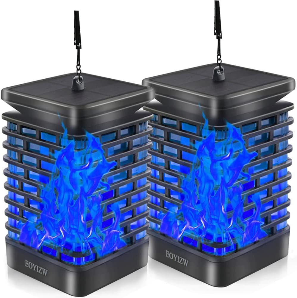 EOYIZW Solar Lights Outdoor, 99 LEDs Flickering Flame Lantern for Garden Decor- 2 Pack Waterproof Solar Garden Lights for Patio Yard Porch Lawn Decorations Blue