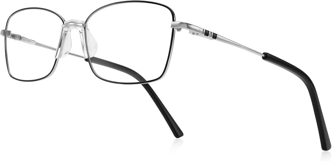 Reading Glasses Blue Light Blocking Spring Hinge Readers for Women Anti Glare Filter Lightweight Eyeglasses (Black Frame Silver Bridge)