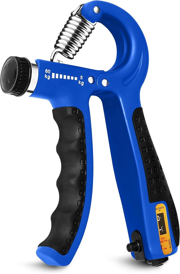 Hand Grip Strengthener Trainer with Adjustable Resistance 10-130lbs (4.5-59kg), Forearm Hand Grip Strength Exerciser for Muscle Building, Injury Recovery, and Therapy Stress Relief (Blue)