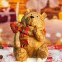 Christmas Brown Bear Statue Decorations for Home, Christmas Wooden Bear Figurine Decor Perfect for Office Tabletop & Gift for Friends, Unique Lovely Bear Holiday Decoration, 5.12 Inch