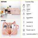 2026 New Makeup Bag for Women Girls,Lace Large Capacity Cosmetic Bag,Open Flat Travel Toiletry Bag,Hollow Out Makeup Organizer Bag With Divider and Handle(Pink)