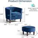 LINSY Accent Chair with Ottoman, Modern Barrel Chair Small Armchair Reading Chair with Footrest, Comfy Round Arms Chair for Living Room Bedroom Reading Room, Velvet, Blue