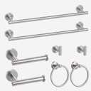 8 Pieces Bathroom Hardware Set, SUS304 Stainless Steel 24 Inch Bath Towel Bar Set, Round Bathroom Accessories Kit Wall Mounted Towel Holder (Brushed Nickel)