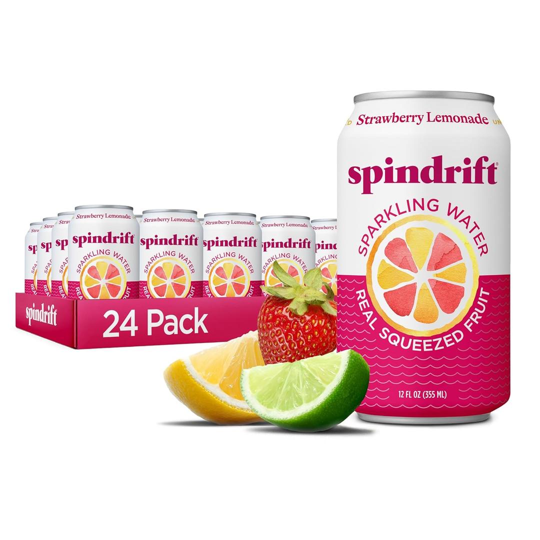 Spindrift Strawberry Lemonade Can 12 Ounce (Pack of 24) Best Before 01/24/2026