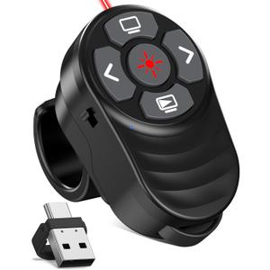 Wireless Finger Ring Presentation Clicker with Laser Pointer & Volume Control - Wearable Slide Advancer Remote for PowerPoint, Mac, Computer, Laptop
