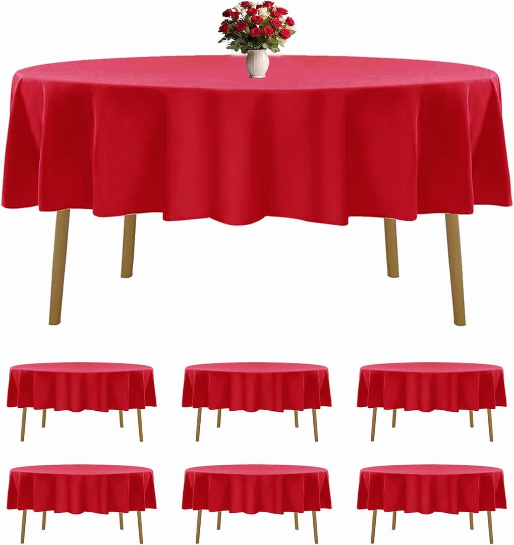 6 Pack Red Round Tablecloths 90 Inches Table Cloth Stain and Wrinkle Resistant Washable Polyester Table Cover Fabric for Party, Wedding,Dining,and Banquet Decoration