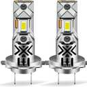 H7 Light Bulb, 30000LM 600% Super Bright 6500K Xenon White 1:1 Size Bulbs, Wireless Lights Plug and Play with Fan, Pack of 2