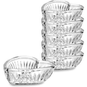 6 pack 2oz Glass Bowl Set Heart Shaped Small Serving Dish for Dessert Salad Snack Ingredient Bowls for Prep Crystal Clear Relish Tray for Appetizer Sauces Dip
