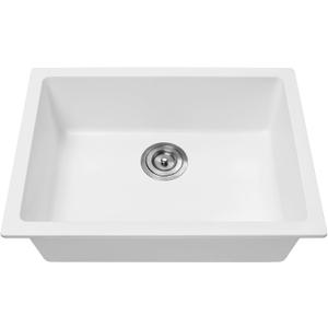 Enbol 24 Inch Undermount Kitchen Sink White Quartz Undermount Kitchen Sink Single Bowl Granite Composite Sink with Strainer 2418-W (24”X18”)