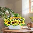 Pre-made Sunflower Centerpieces for Tables, Farmhouse Artificial Sunflowers Centerpieces in Pot Fake Sunflowers Arrangement for Home Decor, Rustic Potted Greenery for Wedding Party Kitchen Room