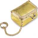 Small Travel Jewelry Case, Clip-on & Bag Charm Pouch, Jewelry Pouch with Keychain, Genuine Leather Kiss Lock Jewelry Box for Earrings Rings Necklace(Golden)