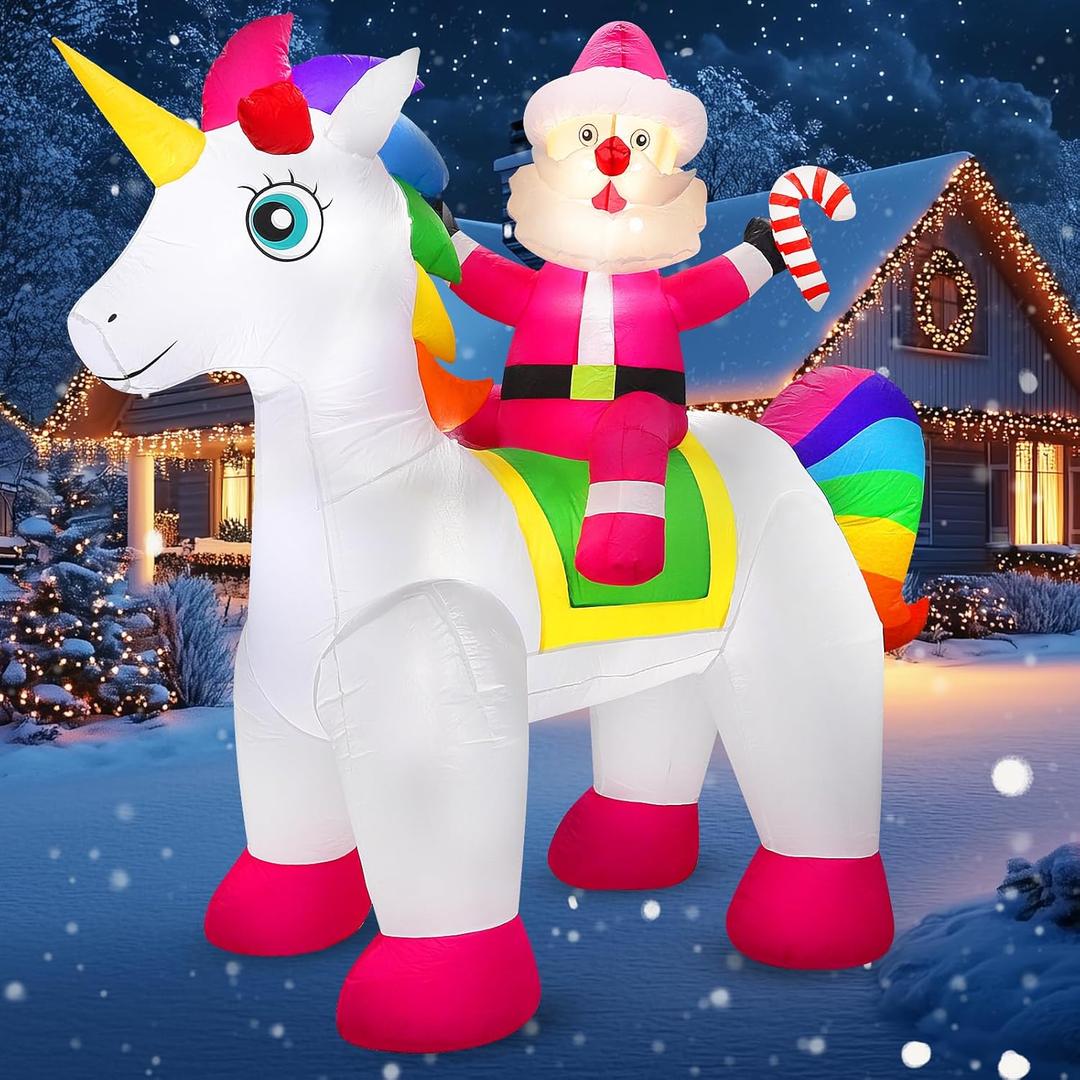 7.2 FT Christmas Inflatables Yard Decorations Outdoor Santa Claus Riding Unicorn Inflatables Decorations Built-in LED Lights, Christmas Blow Up for Outdoor, Yard, Roof, Lawn